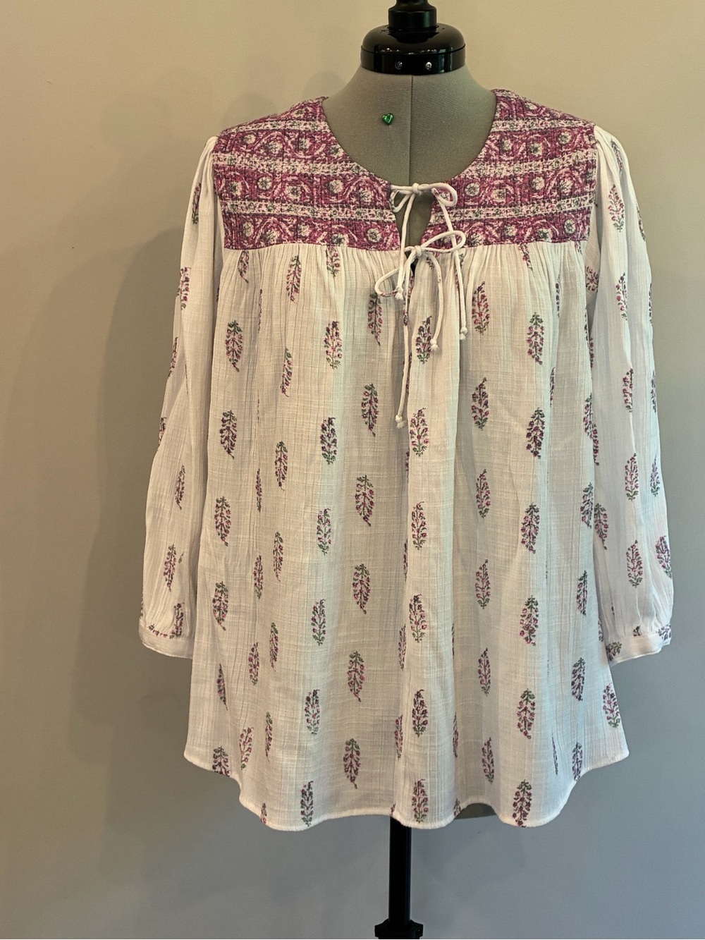 Wonderly Cream Blouse with Purple Floral Yoke 0037